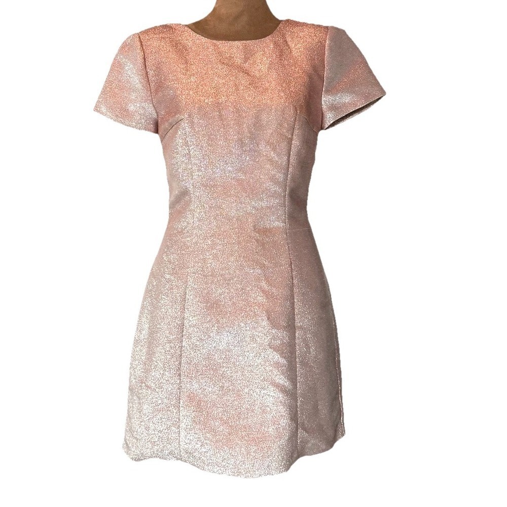 Express Dress Size 4 Metallic Shimmer Rose Gold Mini Sheath Exposed Back Zipper